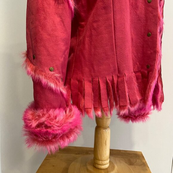 Pink Faux Fur Trimmed women Jacket Fringe & Studs Small western cowgirl Barbie - Picture 5 of 16
